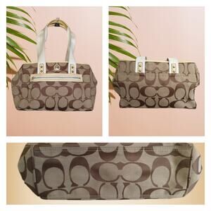 Coach Signature Canvas Satchel Bag Brown Beige Pre-Owned Purse